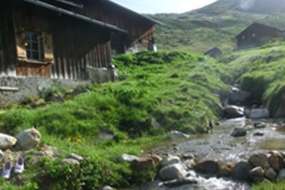 Alphaus mitten in der Natur mit Bach, Brunnen, Alpwiesen und Sitzplatz über Sedrun - die Idylle für Familien 1750 m ü. M. für 1 - 6 Personen (Nr. 064 - Alphaus Graubünden)
